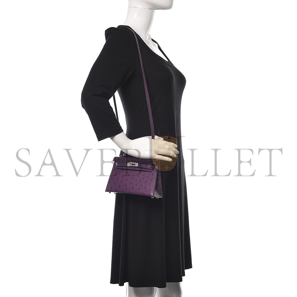 HERMÈS MASTER OSTRICH MINI KELLY II SELLIER VIOLINE (19*12*5.5cm)